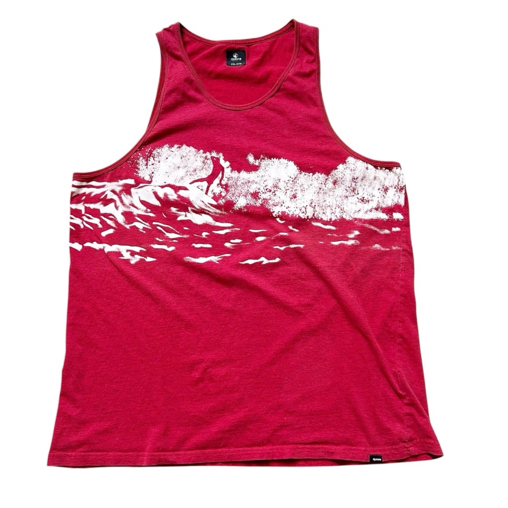 Men's Ripzone Red Sleeveless Tank Top Size Surfer Graphic Beach Vacation Cotton